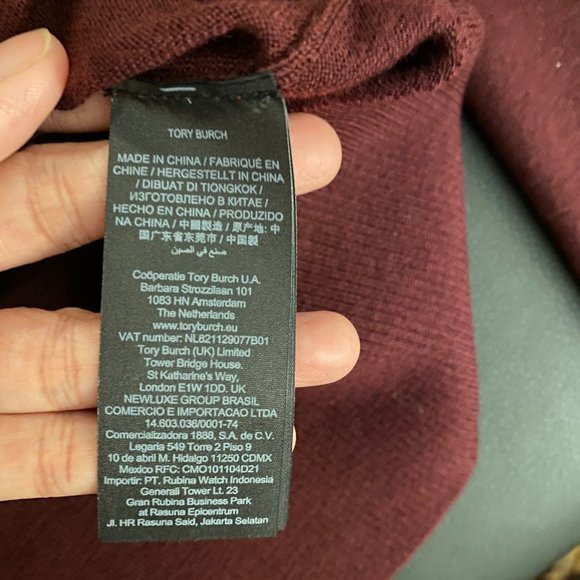 TORY BURCH SIMONE V-NECK CARDIGAN CLARET SIZE M - Picture 4 of 6